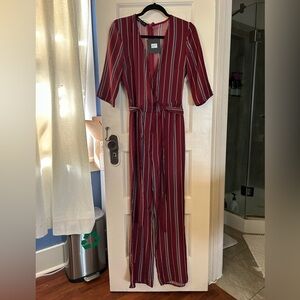 Parisian Works Burgundy and White Striped Jumpsuit